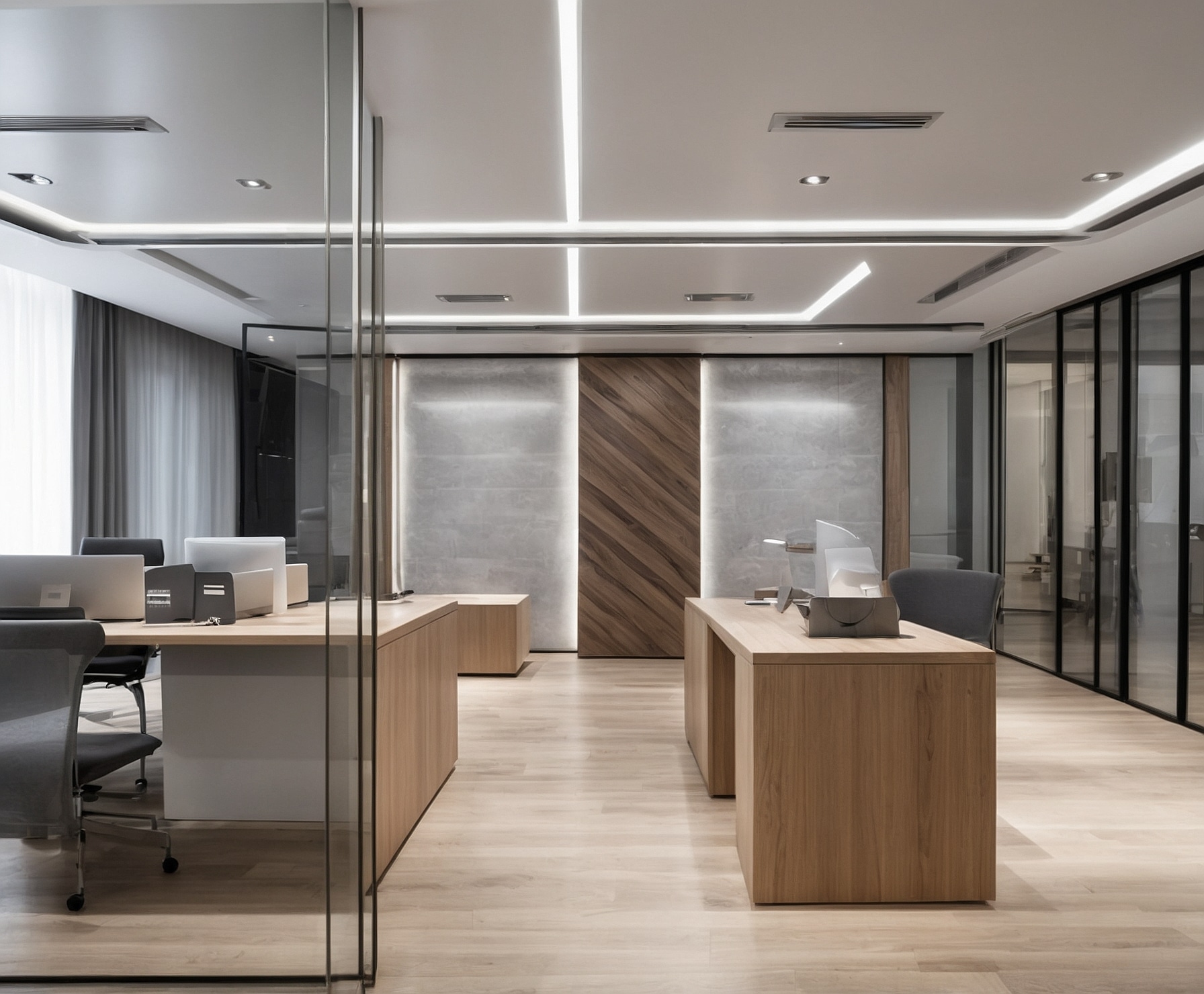 Tabiquería seca y techos elegantes para oficina.